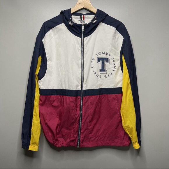 Tommy Hilfiger Jeans Denim Women Lightweight Rain Resistant Jacket Hooded L - Picture 1 of 9